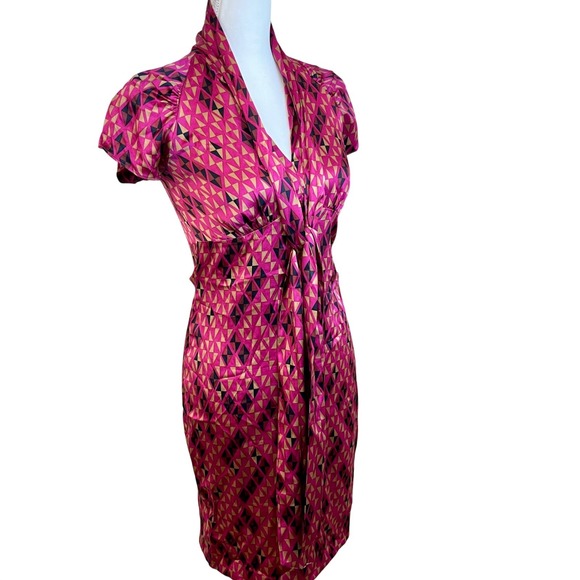 Diane von Furstenberg Pink Laurie Geometric Silk Neck Bow Tie Sheath Dress Sz 2 - Picture 9 of 13